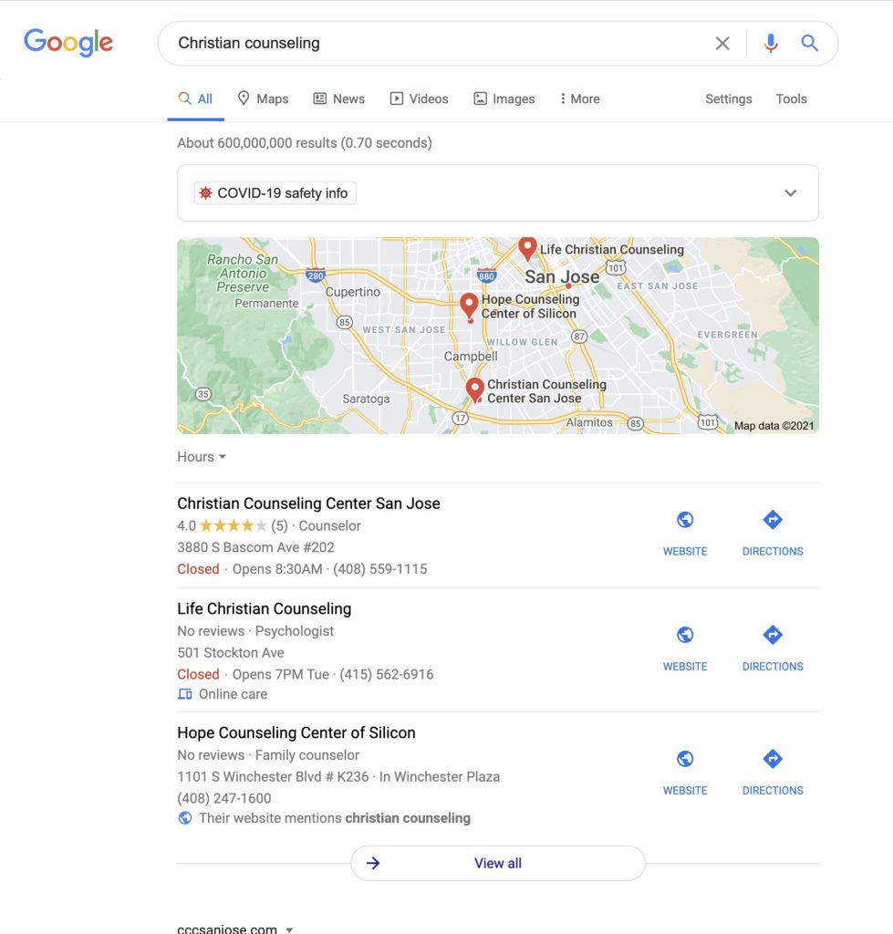 Marketing strategies for therapists google maps
