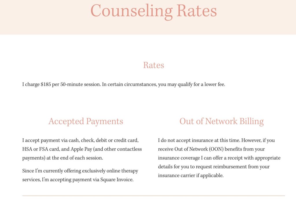 Therapy Counseling Rates